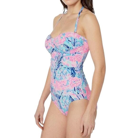 Lilly Pulitzer Flamenco One Piece bathing Suit Periwinkle Purple Fan Sea Pants - Picture 3 of 13